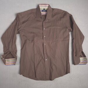 Fred Perry Brown Long Sleeve Button Up Shirt Size 17.5 Menswear Colorful